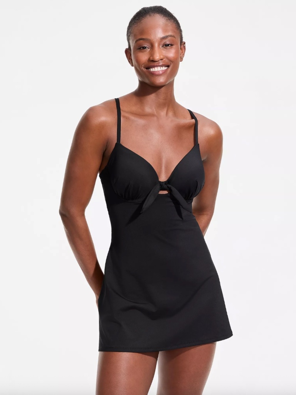 Land's End Women's Underwire Lifting Swim Dress, Black, 4